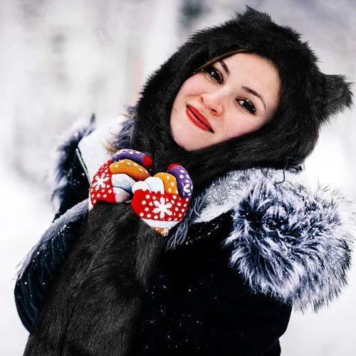 Vista 4 de Wolf - Gorro con capucha de animales sintéticos, gorro, manoplas, guantes, bufanda, orejas, accesorios de lobo