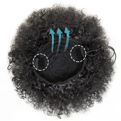 Vista 4 de MOONSHOW Extensión de cola de caballo afro con cordón para mujeres negras, extensión de moño corto afro rizado, extensiones de cabello sintético