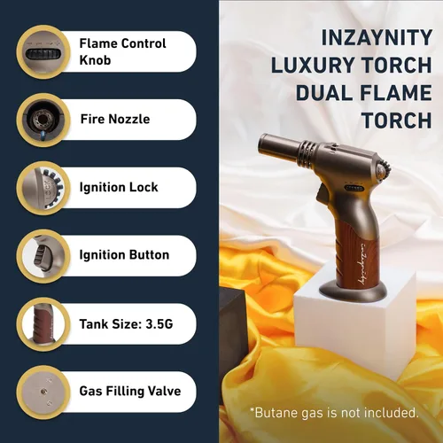 Vista 5 de Antorcha de Butano de Doble Llama - Soplete de Mano Recargable para Cocinar, Soldar y Arte de Resina con Llama Ajustable y Bloqueo de Encendido