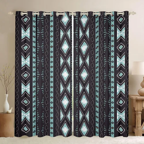 Vista 37 de Cortinas opacas estilo bohemio occidental de 76 x 45 pulgadas, cortinas y cortinas de atrapasueños de vaca, cortinas del suroeste, cortinas de Multi
