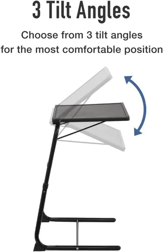 Vista 5 de Japard Mesa plegable para TV, mesita de noche pequeña con soporte para tazas, ajustable de 6 alturas y 3 ángulos de inclinación (negro, 2 piezas)
