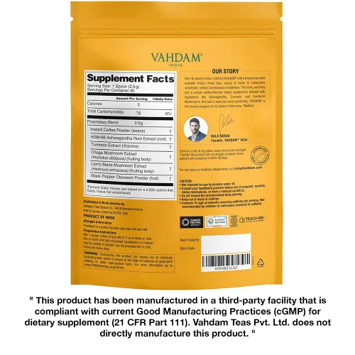 Vista 2 de VAHDAM - Mezcla instantánea de café de cúrcuma (3.5 onzas/40 porciones) sin gluten, sin OGM, rico en curcumina, empaquetado en una lata