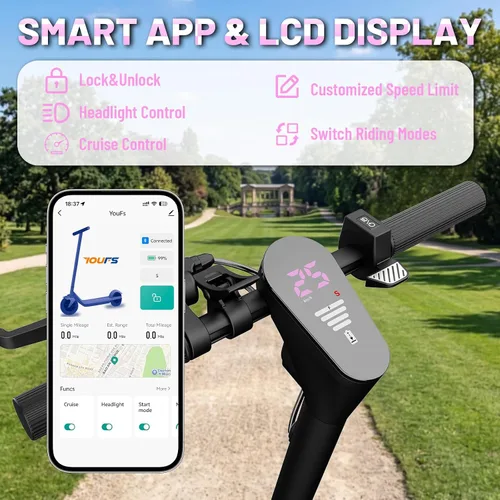 Vista 6 de ApexSurge Electric Scooter for Adults, 10" Tires, 350W Powerful Motor and Max 22/31 Miles Long Range, Top Speed 19Mph, Dual Brake Stystem E Rosa