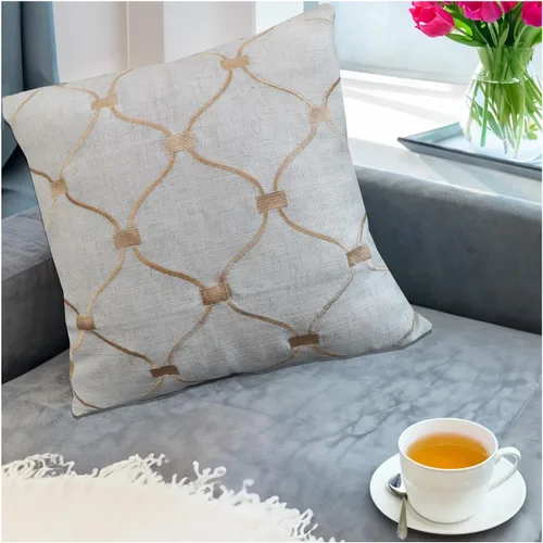 Vista 16 de Funda de almohada de algodón, diseño de bolero. Funda decorativa con diseño geométrico. En lona de algodón. Bordado, con costuras en cadena. 1pc