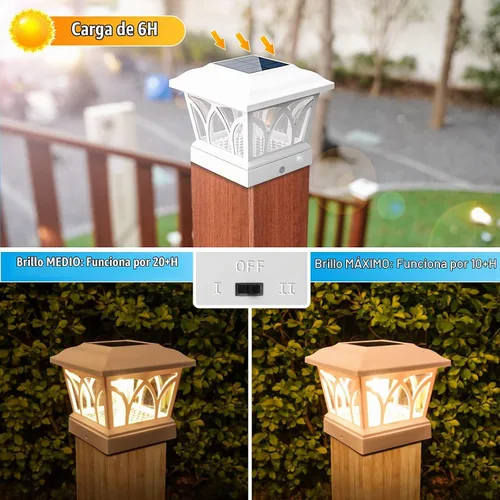 Vista 2 de VOLISUN - Luces solares para poste de valla, LED Edison con 2 modos, paquete de 4 unidades, blanco pizarra
