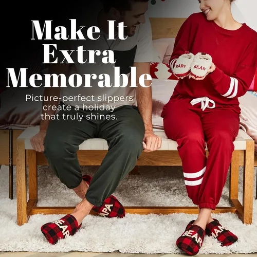Vista 2 de Dearfoams Pantuflas de Navidad a juego para hombre con diseño de papá oso