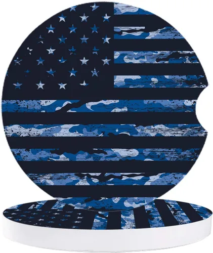 Vista 20 de Portavasos para automóvil para mujeres/hombres, paquete de 2 posavasos absorbentes de cerámica para bebidas, diseño de camuflaje con bandera