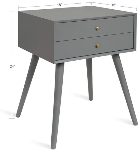 Vista 3 de Kate and Laurel Finco Midcentury - Mesa auxiliar de estilo moderno con 2 cajones, acabado gris con herrajes de latón