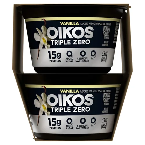 Vista 13 de Oikos Triple Zero - Yogur griego sin grasa, vainilla, 5.3 onzas, paquete de 4