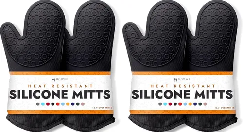 Vista 18 de HOMWE - Manopla de horno profesional y extralarga de silicona, guantes con forro acolchado, agarraderas resistentes al calor, guantes flexibles