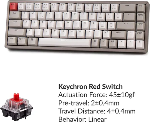 Vista 5 de Keychron K6 - Teclado mecánico inalámbrico con marco de aluminio compacto de 68 teclas para Mac Bluetooth multitarea teclado de juegos con cable