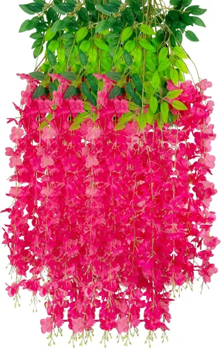Vista 12 de Paquete de 5 guirnaldas de flores colgantes de glicina rosa, enredaderas de flores artificiales de 3.77 pies, glicinia falsa, guirnalda colgante