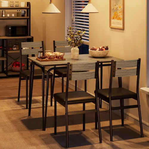 Vista 9 de Juego de mesa de comedor para cocina y comedor de 4 a 5 piezas con mesa rectangular moderna de madera, sillas tapizadas, para desayuno, oficina