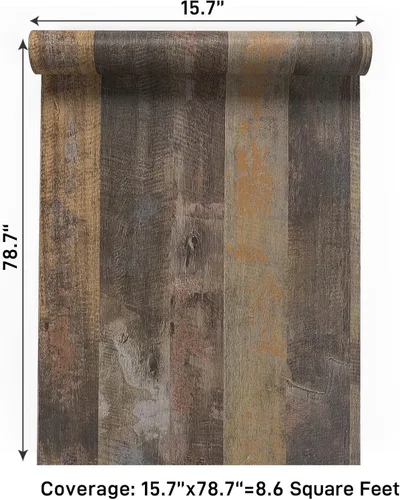 Vista 7 de VaryPaper Papel tapiz de madera rústica despegable y adhesivo de 15.7''x78.7'', papel de contacto de madera marrón para encimeras, impermeable