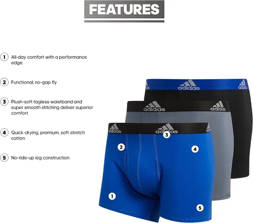 Vista 2 de adidas Ropa interior de algodón elástico para hombre (paquete de 3)