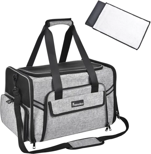 Vista 12 de Petmolico Transportador para gatos Bolsa de mascotas de lados suaves para gatos pequeños y medianos, cachorros, 16 libras, transportador de viaje