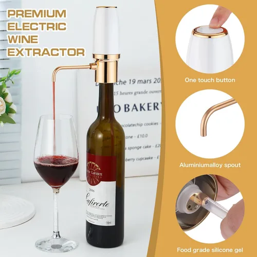 Vista 4 de Aireador de vino eléctrico, aireador de vino moderno, Dispensador de vino eléctrico, Vertedor de vino blanco y dorado, Bomba de vino, Vertedor