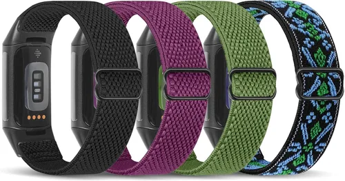 Vista 14 de enkic Bandas elásticas de nailon compatibles con Fitbit Charge 5, paquete de 4 correas elásticas suaves y ajustables, transpirables, correa