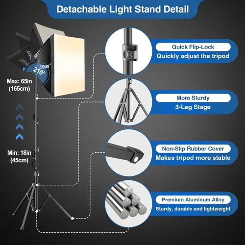 Vista 6 de EMART Kit de iluminación Softbox de 16 x 16 pulgadas, kit de iluminación para fotografía con bombilla LED de 135 W 3000-6500 K y control remoto