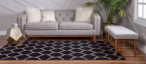 Vista 3 de Unique Loom Trellis Frieze Collection Alfombra de Área - Redondeada (2' x 3' 1", Negro/Marfil)