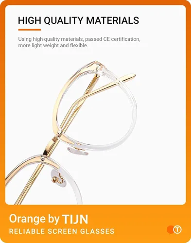 Vista 4 de Gafas TIJN de óptica con montura redonda de metal, estilo vintage, bloquean la luz azul, gafas sin prescripción con montura para mujer