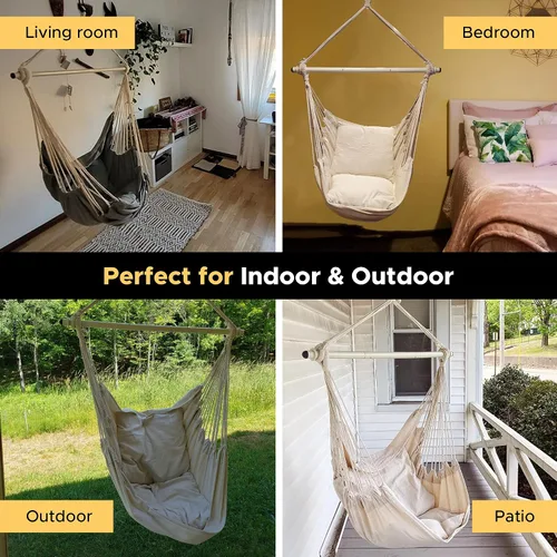 Vista 6 de ADVOKAIR - Silla tipo hamaca colgante grande, cómoda, suave y duradera, incluye 2 cojines de asiento