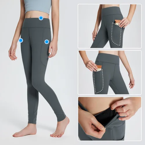 Vista 3 de BALEAF Leggings con forro polar para niñas, repelentes al agua, cintura alta, pantalones atléticos cálidos para invierno, senderismo, correr, yoga