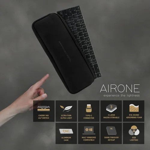 Vista 9 de BAROCCOMiSTEL AIRONE Teclado mecánico, diseño del 65%, interruptor Cherry MX ULP, retroiluminación RGB, cable USB-C, Windows/MacOS/iOS, soporte