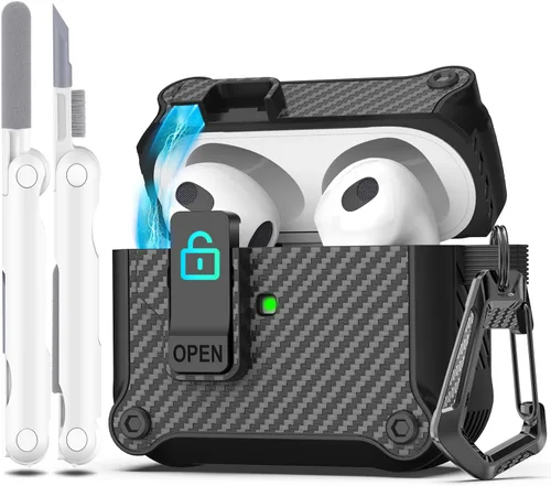 Vista 184 de R-fun Funda de carga compatible con AirPods de 2ª generación 2019, 1ª generación 2016, protección completa contra caídas, tapa desplegable