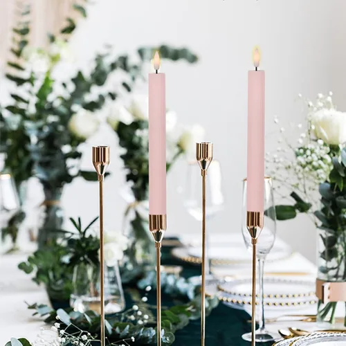 Vista 6 de Velas cónicas parpadeantes sin llama rosadas que funcionan con pilas con control remoto de 10 teclas y temporizador, paquete de 6 velas LED de cera