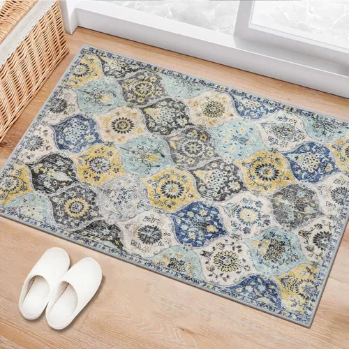 Vista 13 de Lahome - Alfombra marroquí antideslizante y lavable, pequeña alfombra oriental para dormitorio, cocina, entrada, baño, entrada, 61 x 91 cm, crema