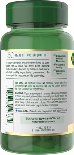 Vista 8 de Nature's Bounty Citrato de magnesio, suplemento de magnesio de alta absorción para la salud de todo el cuerpo con 150 mg de magnesio, vegetariano