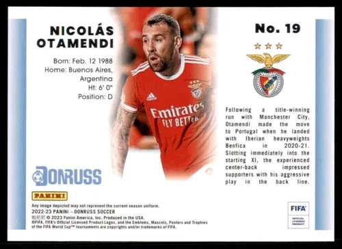 Vista 2 de 2022-23 Donruss FIFA Soccer 1992 Donruss Tribute #19 Nicolas Otamendi SL Benfica Official Panini Trading Card