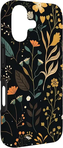 Vista 3 de Floral Aesthetic Simple Boho Modern Botanical Flowers Black Case for iPhone 17