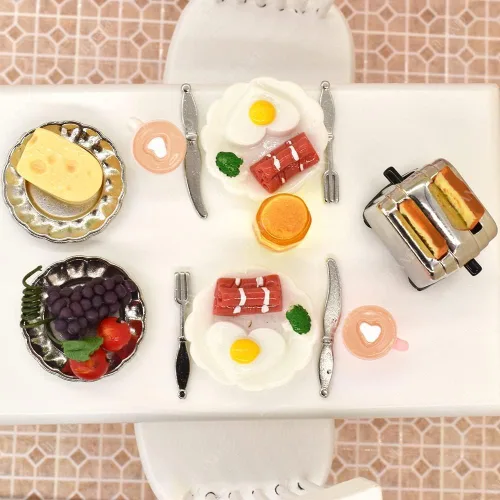 Vista 6 de iLAND Accesorios de casa de muñecas en miniatura de cocina de casa de muñecas, comida en miniatura (desayuno amante 16pcs)