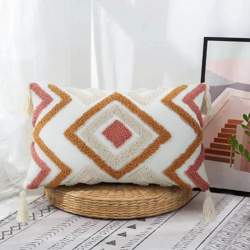 Vista 6 de Merrycolor Fundas de Cojines Decorativos con Mechones Estilo Boho (Naranja y Rosa, 20" x 12" (Paquete de 1))