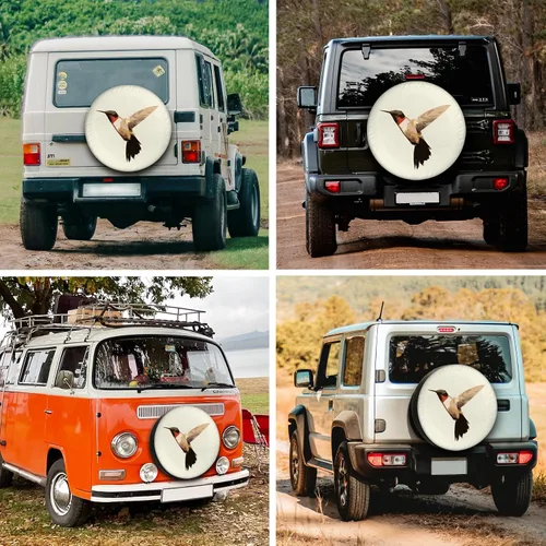Vista 3 de Fundas para neumáticos de caravana para remolques de viaje, colibrí, camping, resistente a la intemperie, ajuste universal para cámper, remolque