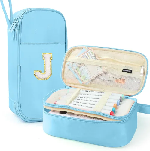 Vista 12 de Estuche Grande para Lápices, Bolsa de Lápices de Gran Capacidad, Bolsa de Lápices Personalizada con Inicial con Cremallera Suave, Múltiples