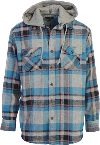 Vista 10 de Gioberti Camisa de franela a cuadros de algodón 100% para hombre con capucha extraíble y botones 100 – negro/azul real/gris.