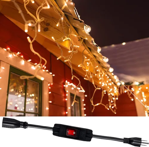 Vista 9 de Cable de extensión de interruptor de encendido/apagado impermeable para exteriores, resistente 125 V/250 V, cable SJTW negro (1.5 pies, negro)