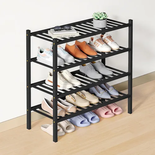 Vista 105 de Smiry Zapatero de bambú para armario, organizador de zapatos de madera de 3 niveles, estante apilable de almacenamiento de zapatos de madera
