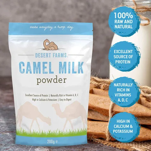 Vista 2 de Desert Farms Leche de camello entera orgánica en polvo certificada PALEO y KETO libre de alérgenos sin OMG, fácil de mezclar, leche en polvo
