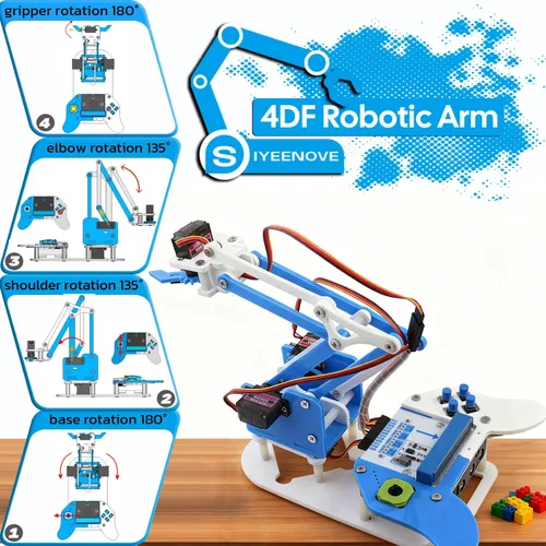 Vista 4 de Microbit Kit de brazo robótico inteligente, kit de construcción de brazo mecánico programable 4DF para fabricantes y entusiastas de STEM
