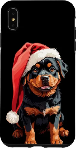 Vista 7 de iPhone 15 Divertido Rottweiler Navidad lindo cachorro con sombrero de Navidad caso