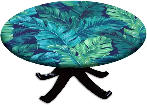 Vista 96 de Mantel redondo ajustable con borde elástico floral azul, mantel con borde elástico de estilo floral pastoral, almohadilla de mesa de poliéster