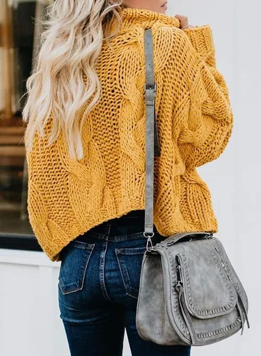 Vista 2 de Dokotoo suéteres de cuello alto para mujer, de manga larga tipo globo, para otoño e invierno 2025
