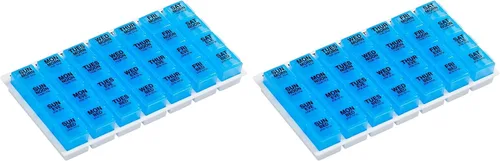 Vista 10 de Ezy Dose Organizador semanal de pastillas (7 días), caja de vitaminas y medicamentos, grandes compartimentos desplegables, 4 veces al día, azul
