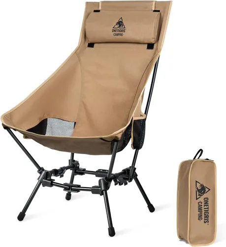 Vista 8 de ONETIGRIS Dragonhide - Silla de campamento de gran tamaño con diseño de almohada, cómodo asiento ampliado plegable, capacidad de 275 libras