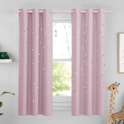Vista 28 de NICETOWN - Cortinas de oscurecimiento de habitación con estrellas en rosa bebé, de 45 pulgadas de largo para dormitorio de niñas, cortinas