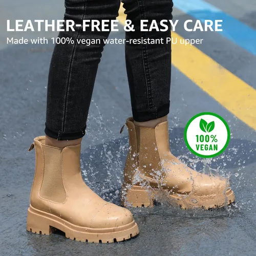 Vista 2 de Botas Chelsea para mujer, con suela de lengüeta, botines de tacón grueso sin cordones
